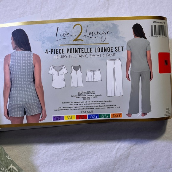 Live 2 Lounge 3 Pcs Ribbed Pointelle Lounge Set Henley Tee Tank Short M Green - Picture 6 of 7